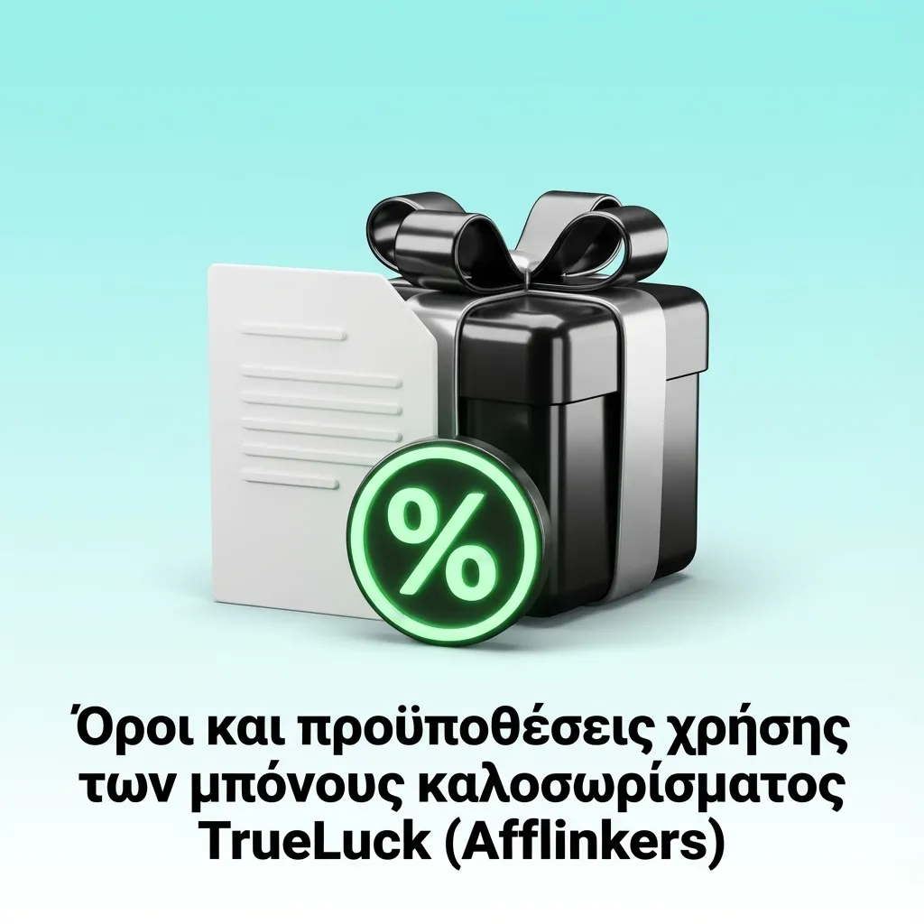 Γραπτοί όροι μπόνους καλοσωρίσματος σε οθόνη, με εικονίδια τζιραρίσματος, ηλικιακού ορίου και ταυτοποίησης KYC