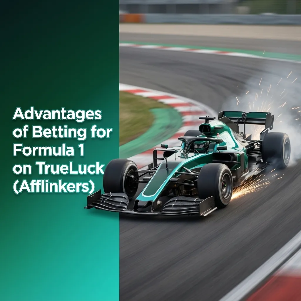 Infographic listing TrueLuck Formula 1 betting features like full markets, in-play bets, cash out, stats, and Irish support