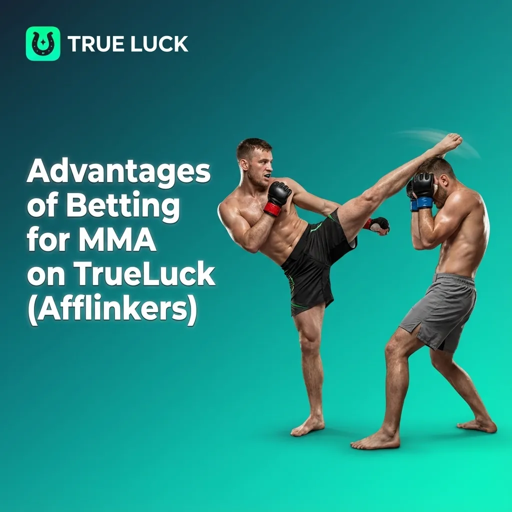 Infographic listing TrueLuck MMA betting perks: varied markets, live odds, cash-out, Irish-friendly options, desktop and mobile.