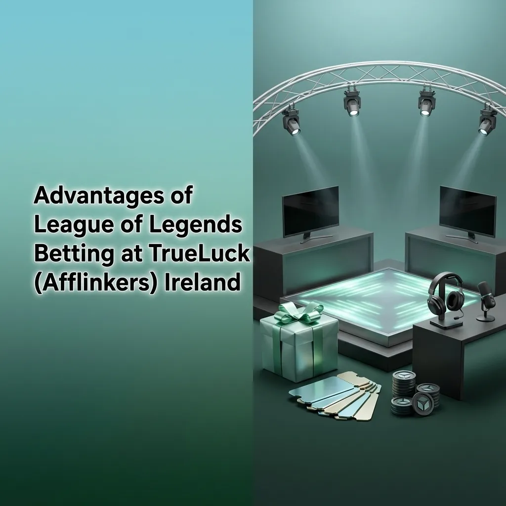 League of Legends betting site interface showing bonuses, Irish payment methods, competitive odds, and customer support icons