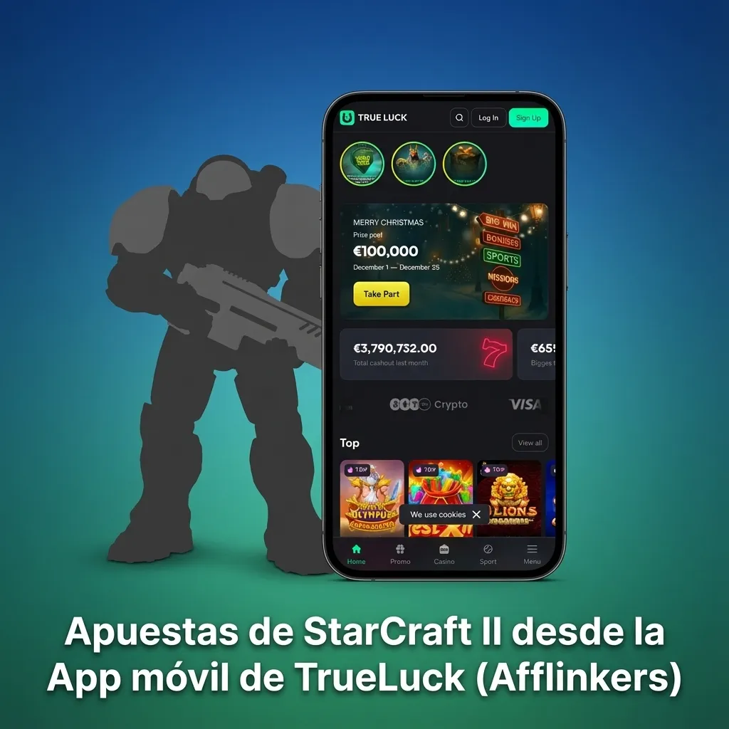 Móvil con app TrueLuck abierta mostrando apuestas en vivo de StarCraft II, cuotas y mercados eSports en pantalla