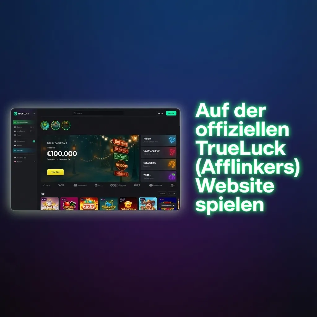 Person am Laptop nutzt die offizielle TrueLuck Website mit Login, Registrierung und Casinospielen im Browser