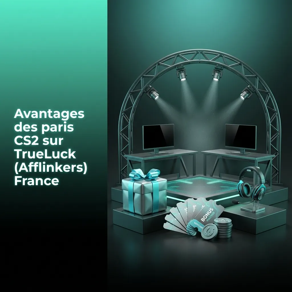 Bannière TrueLuck France pour paris CS2, montrant bonus de bienvenue, app mobile, paiements locaux et cotes compétitives