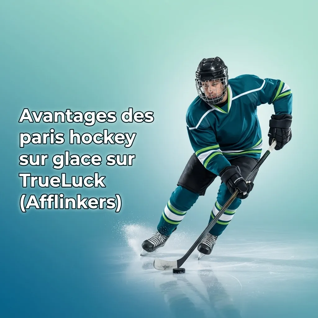 Bannière TrueLuck (Afflinkers) sur le hockey sur glace, interface de paris mobile avec matchs, cotes live et options de filtrage