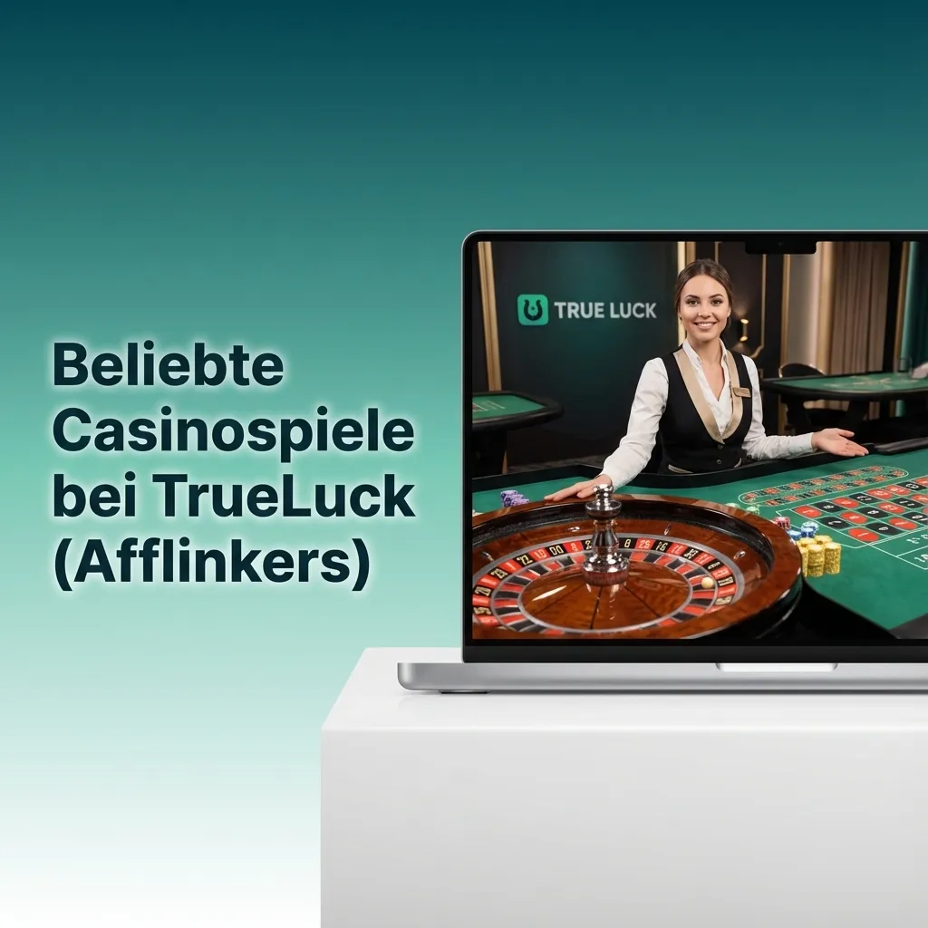 Übersichtsgrafik zu beliebten TrueLuck-Casinospielen mit Slot- und Tischspiel-Icons wie Book of Dead und Starburst
