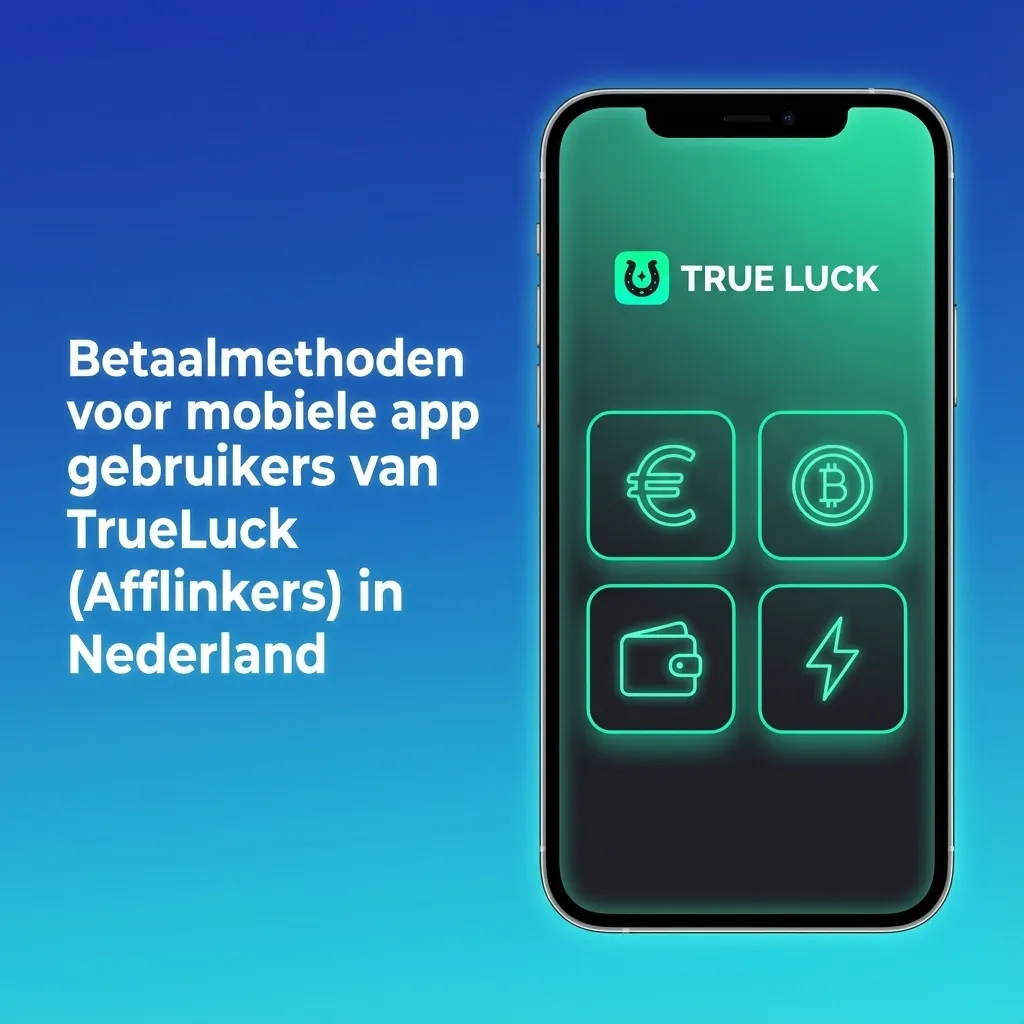Overzichtsscherm TrueLuck app met Nederlandse betaalmethoden: iDEAL, Visa, Mastercard, Skrill, Neteller, paysafecard en bankoverschrijving