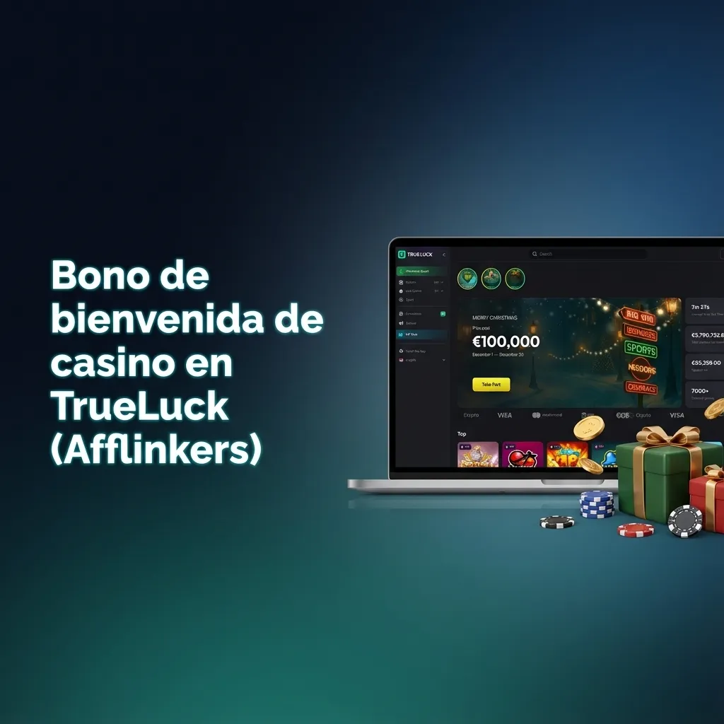 Banner de bono de bienvenida TrueLuck para España: hasta 250 % hasta 4000 €, 175 tiradas gratis y ofertas en casino y apuestas