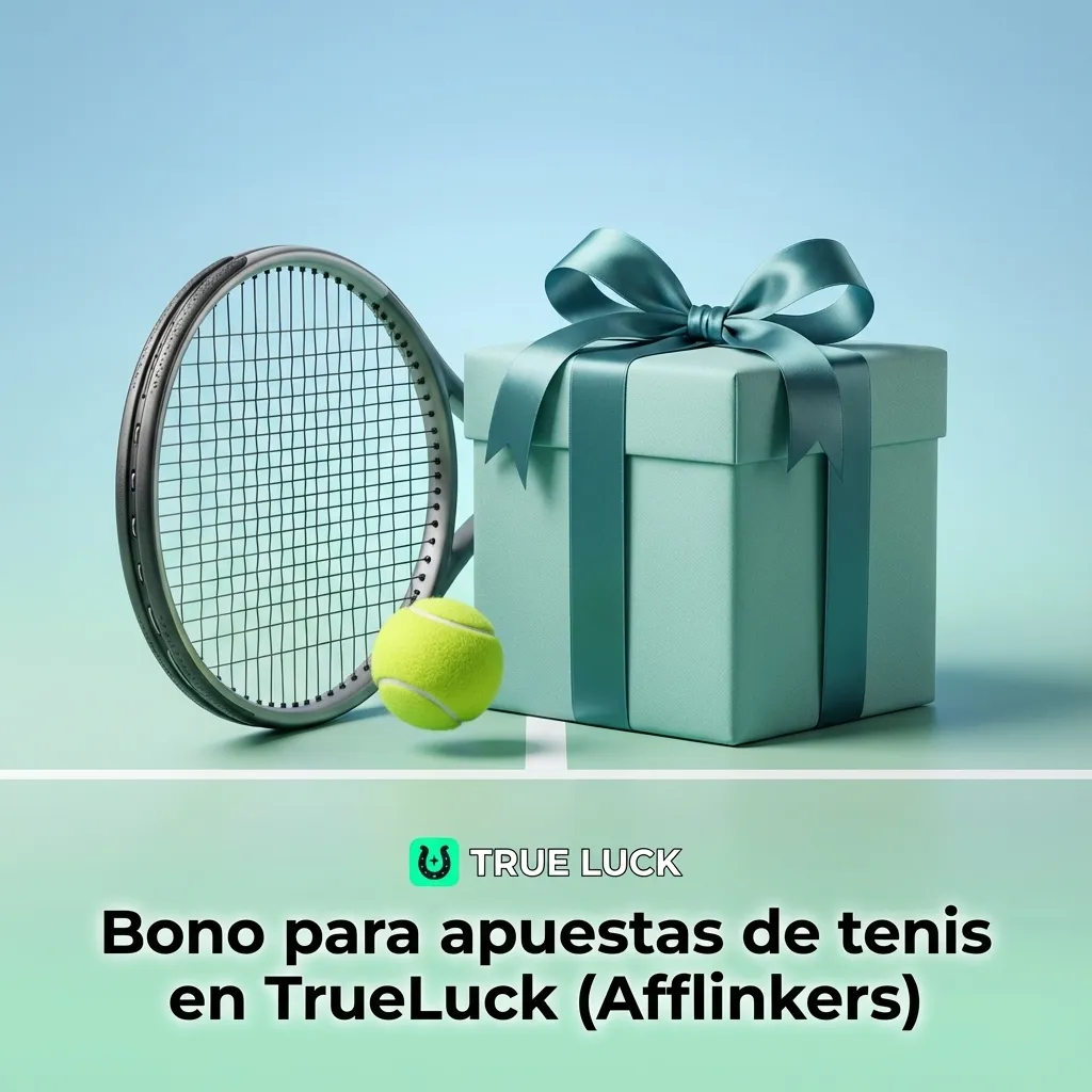 Banner promocional de TrueLuck mostrando bono de bienvenida para apuestas de tenis y texto legal sobre condiciones del bono