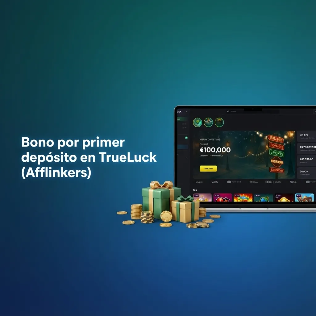 Banner de bono TrueLuck: 250% casino hasta 4000 €, 250% casino en vivo y 100% deportes, con tiradas gratis y rollover