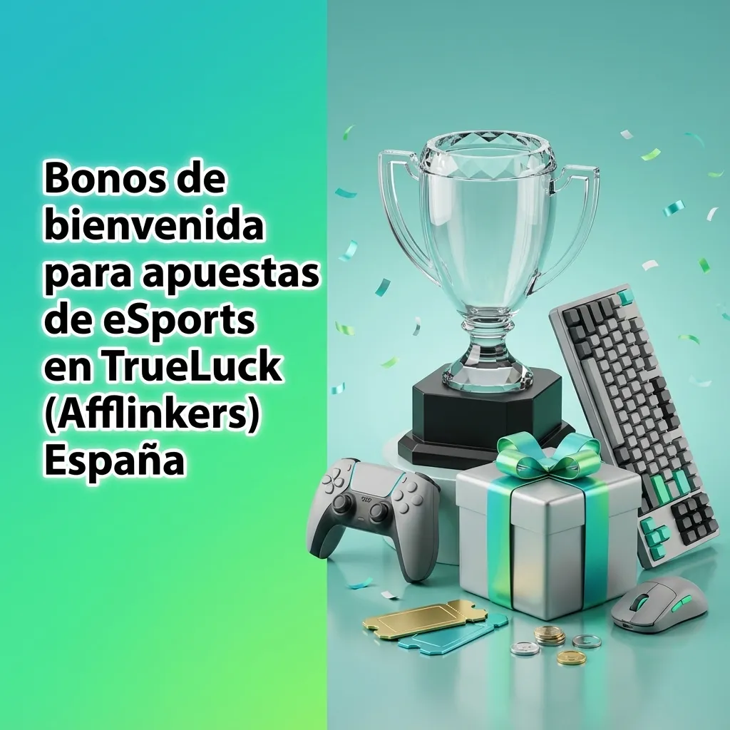Banner de TrueLuck España con bonos de bienvenida para apuestas de eSports, casino y deportes y pasos para reclamarlos
