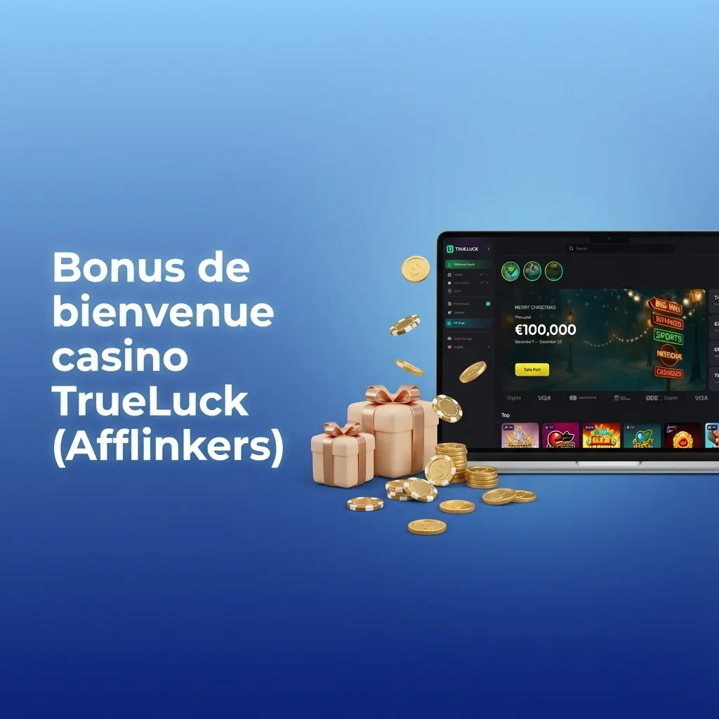 Bannière TrueLuck casino : bonus de bienvenue 250 % jusqu’à 4 000 €, tours gratuits et offres live et paris sportifs