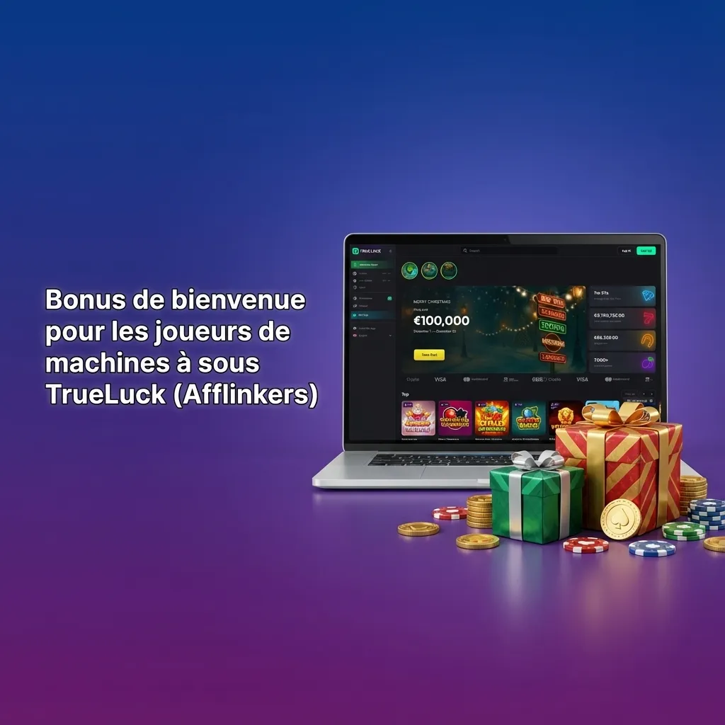 Bannière TrueLuck Afflinkers : bonus de bienvenue jusqu’à 250 %, 4 000 € et 175 tours gratuits sur machines à sous