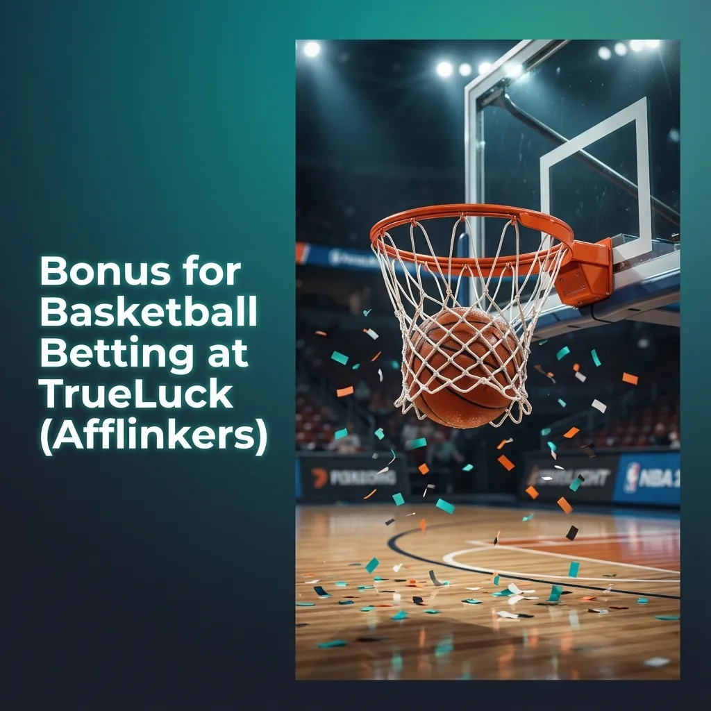 Banner ad for TrueLuck basketball betting welcome bonus with basketball, bonus amount, and “new customers only” text