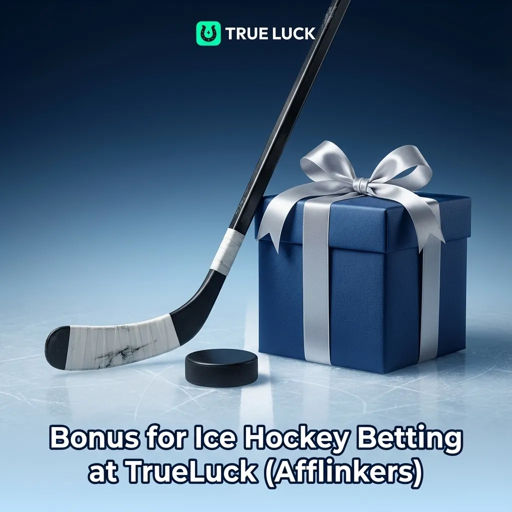 TrueLuck ice hockey betting bonus banner with rink, puck, and welcome offer text for new customers