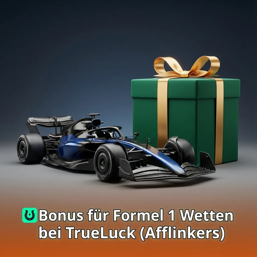 Banner mit Formel-1-Auto, Text zum TrueLuck Sportwetten-Willkommensbonus für neue Nutzer