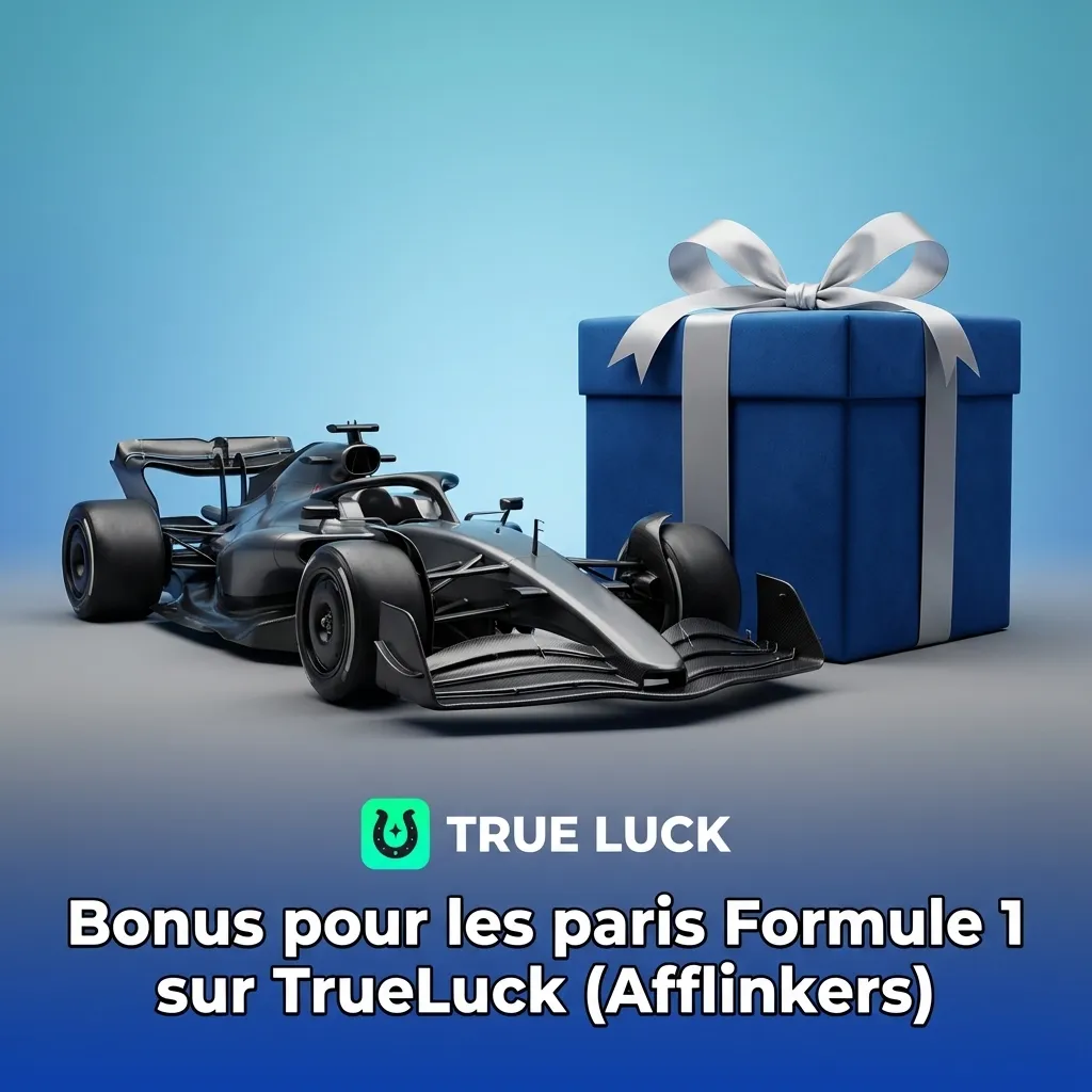 Bannière TrueLuck présentant un bonus de bienvenue pour paris sportifs, avec accent sur les paris Formule 1