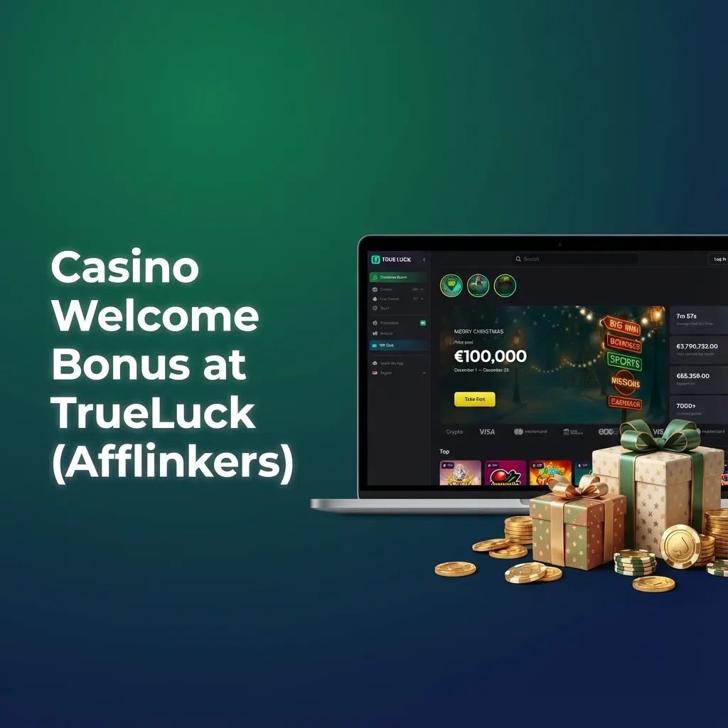 TrueLuck casino welcome bonus promo for new Ireland players showing deposit match offers and free spins terms
