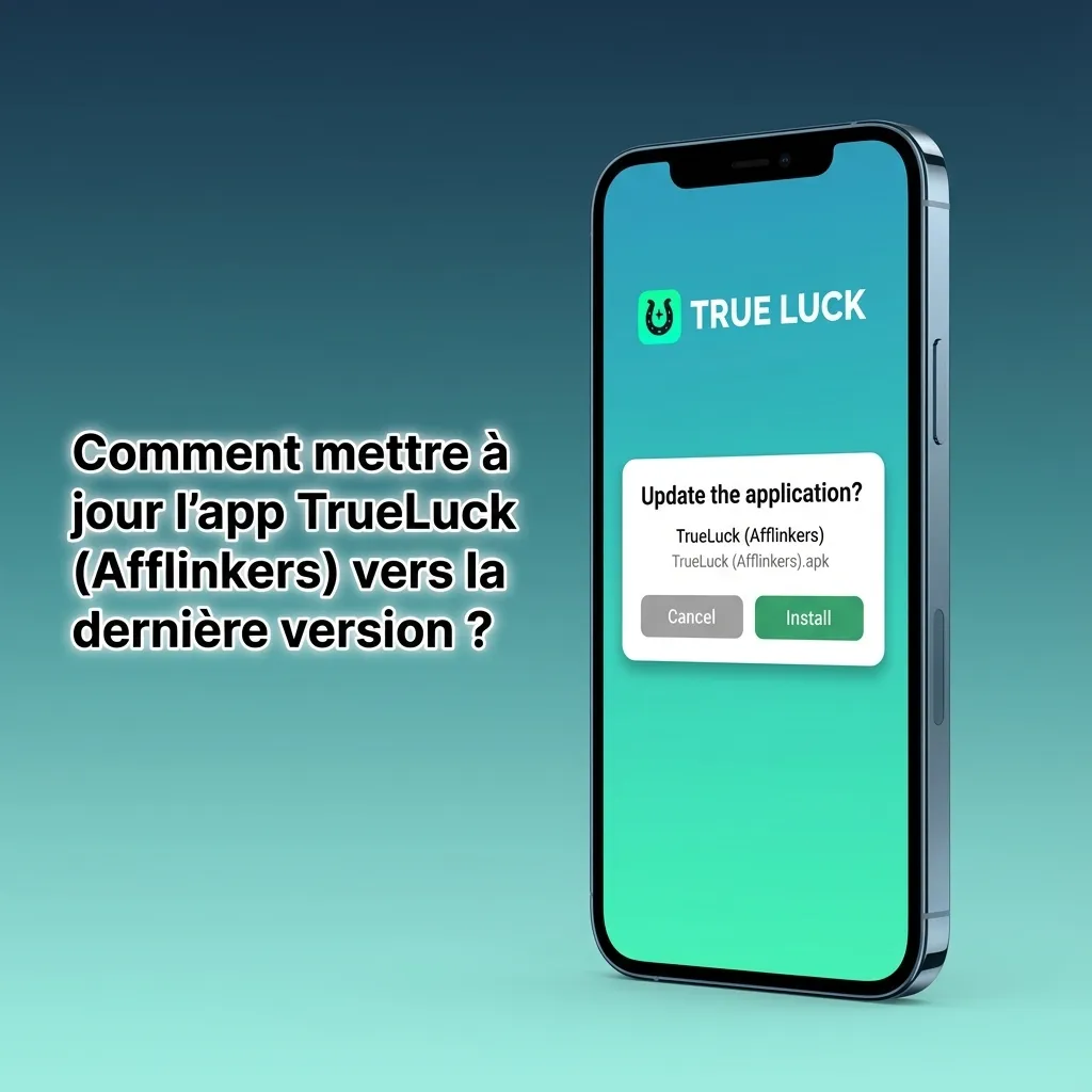 Schéma montrant les étapes pour mettre à jour l’app TrueLuck (Afflinkers) sur Android et iOS/PWA