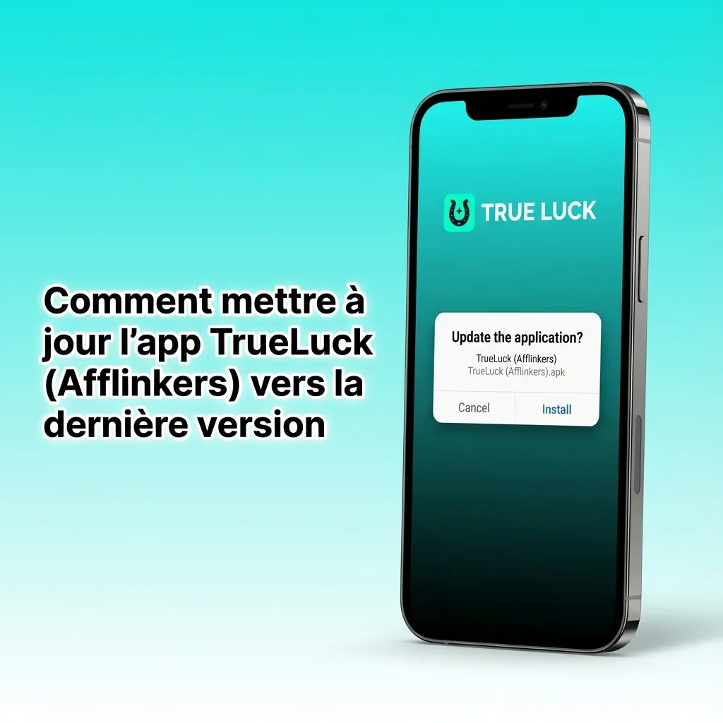 Écran iPhone montrant l’app TrueLuck (Afflinkers) se mettant à jour automatiquement sans passage par l’App Store