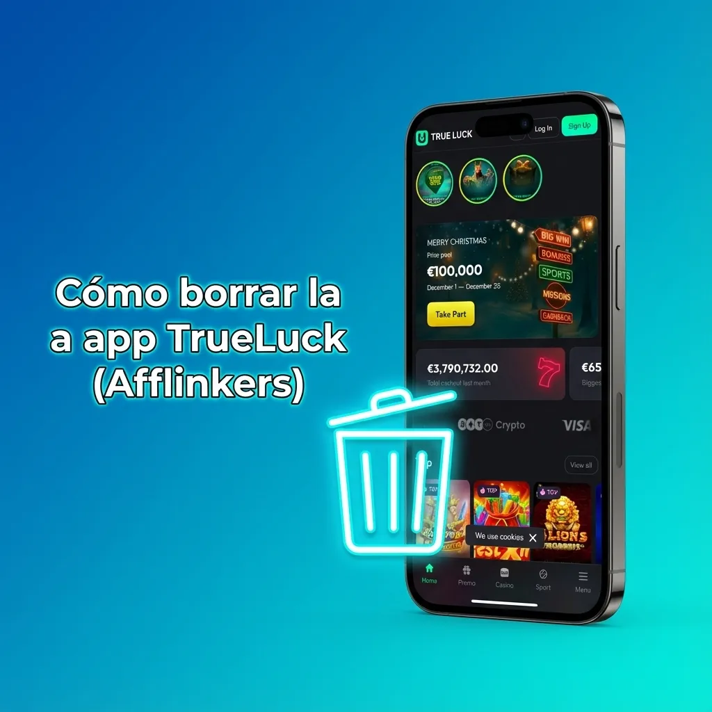 Ilustración de un smartphone mostrando cómo desinstalar la app TrueLuck en Android y borrar el acceso directo en iOS