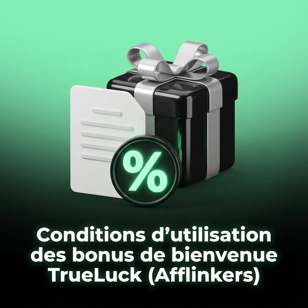 Illustration des conditions d’utilisation des bonus de bienvenue TrueLuck, avec icônes de règles, mises et restrictions de joueurs