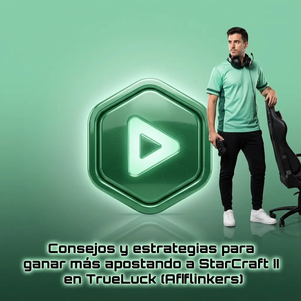 Banner de StarCraft II con consejos de apuestas, lista de estrategias y logo de TrueLuck/Afflinkers en español