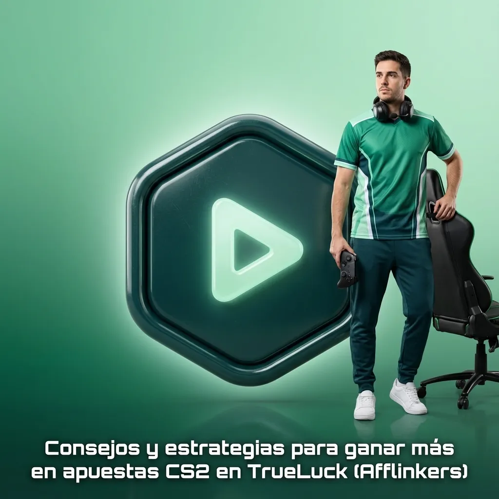 Banner en español sobre estrategias para ganar más en apuestas CS2 en TrueLuck, con iconos de banca, mapas y estadísticas