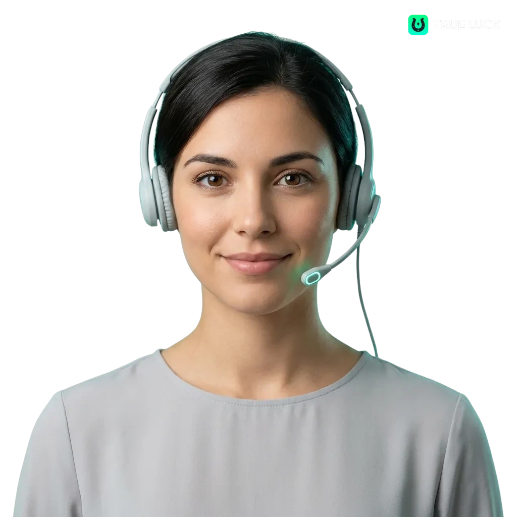 Sección de contacto de TrueLuck (Afflinkers) España con iconos de email, chat, teléfono, mensajería y redes sociales