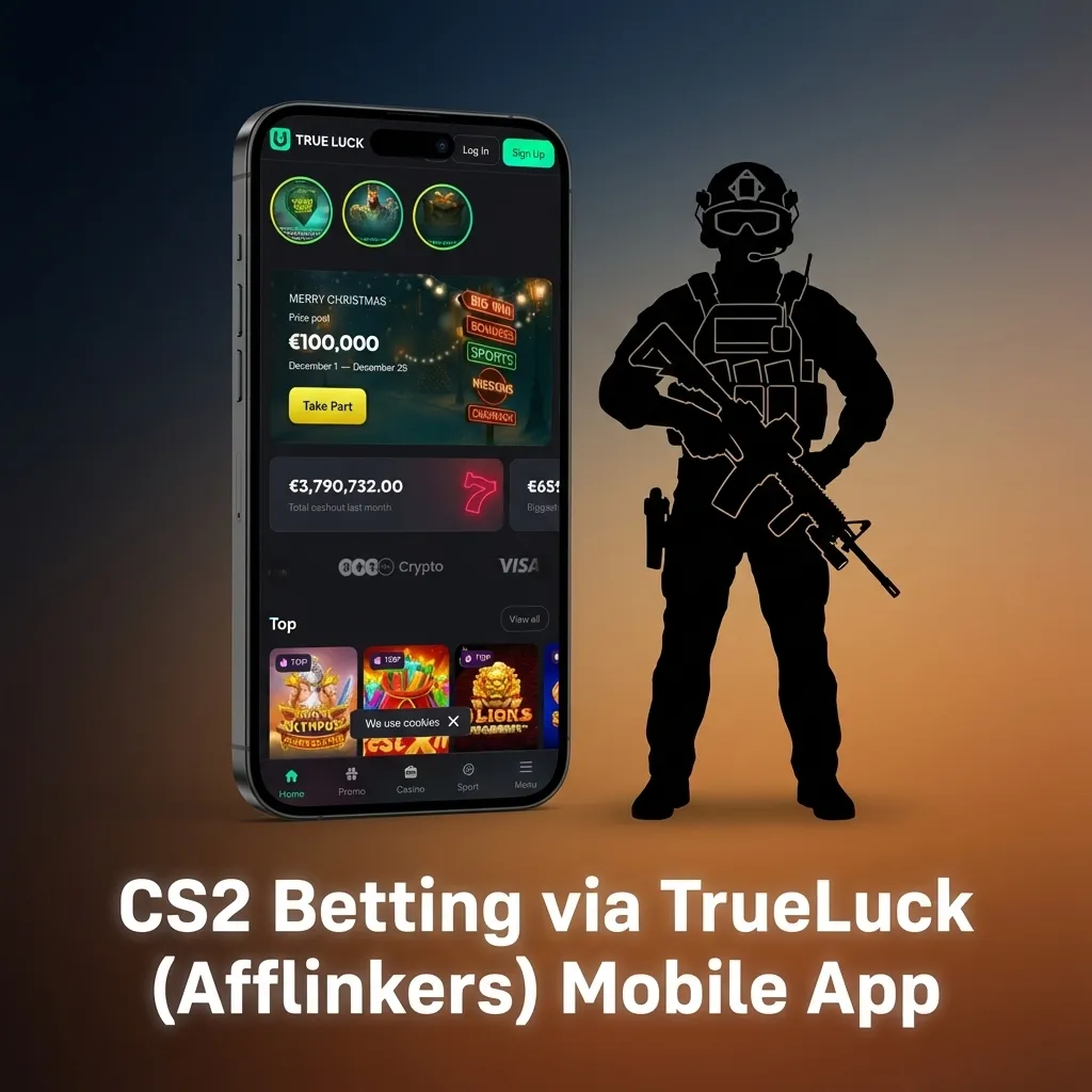 Person using TrueLuck (Afflinkers) mobile app to place live CS2 esports bets in euro on a smartphone