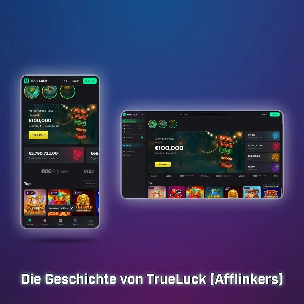 Illustration of TrueLuck (Afflinkers) online gambling brand with founder, Malta HQ and focus on fair, transparent betting