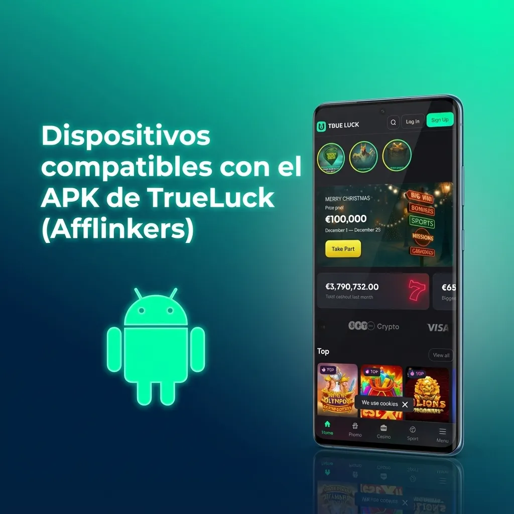 Tabla en español que muestra marcas y modelos Android compatibles con el APK de TrueLuck (Afflinkers)