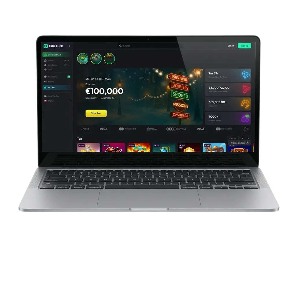 TrueLuck (Afflinkers) desktop app on a computer screen, showing casino games and sports betting options for Irish players