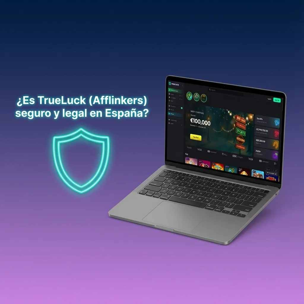 Ilustración de la web de TrueLuck con sello de licencia Curaçao y candado RGPD, resaltando seguridad y juego responsable en España