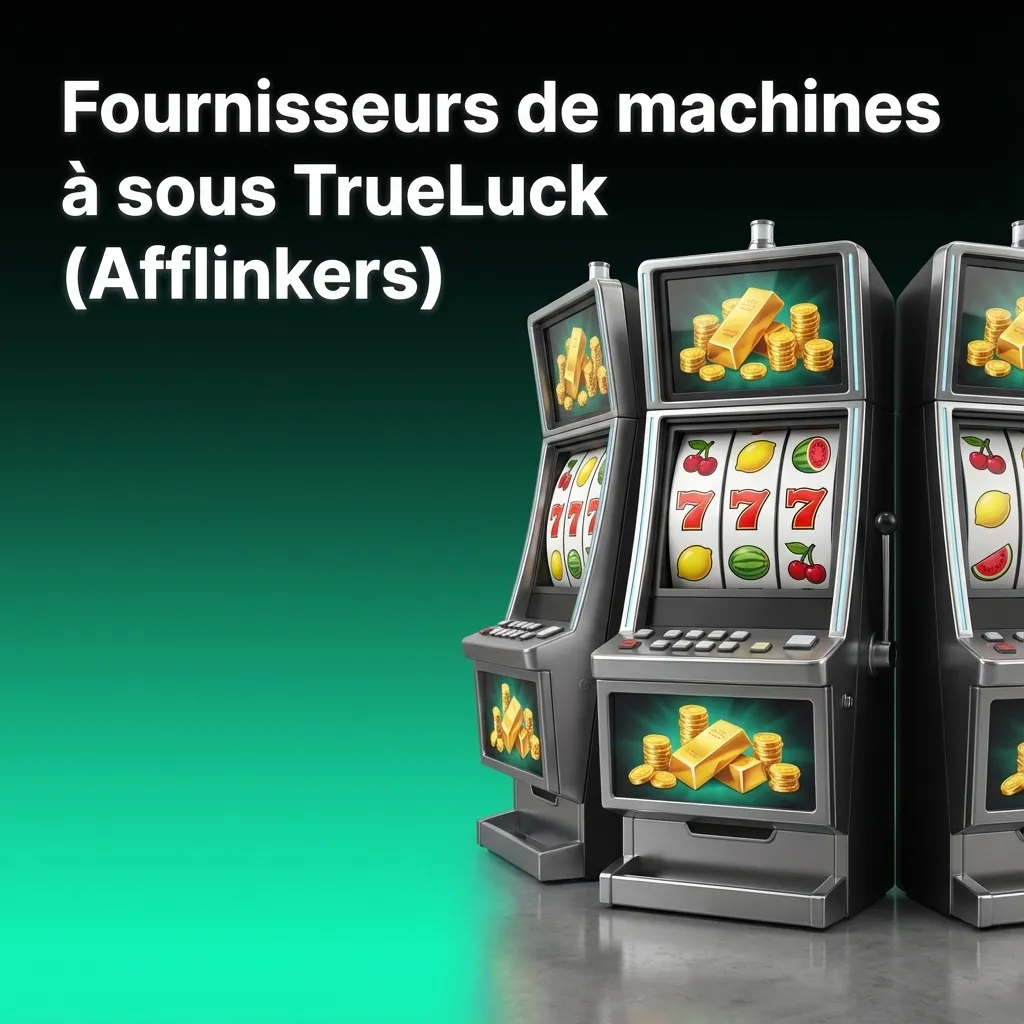 Logos de fournisseurs de machines à sous TrueLuck (Afflinkers) comme Pragmatic Play, NetEnt, Microgaming et Yggdrasil