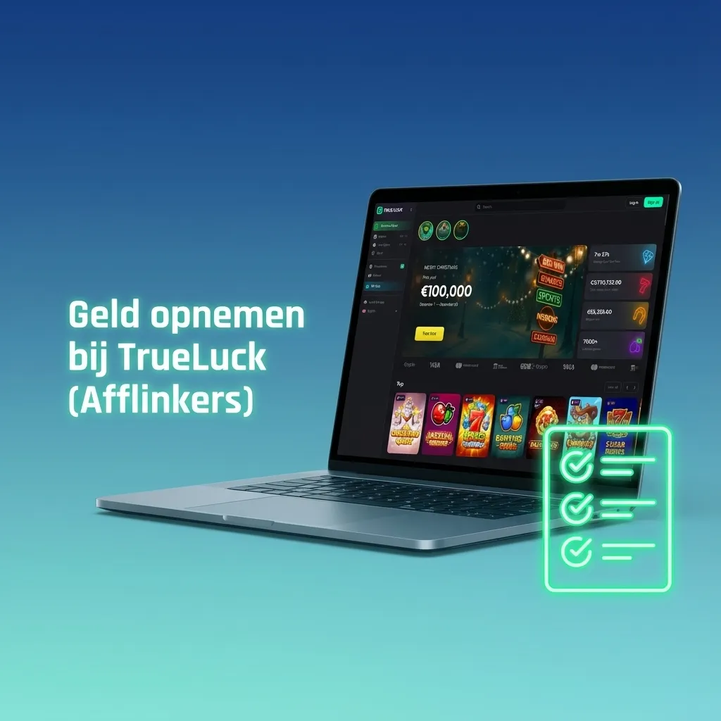 Illustratie van TrueLuck-uitbetalingsproces met stappen om veilig geld op een persoonlijke bankrekening op te nemen