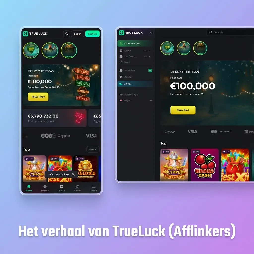 Illustratie van TrueLuck (Afflinkers) online sportsbook en casino platform voor Nederlandse spelers, met veilig en transparant design