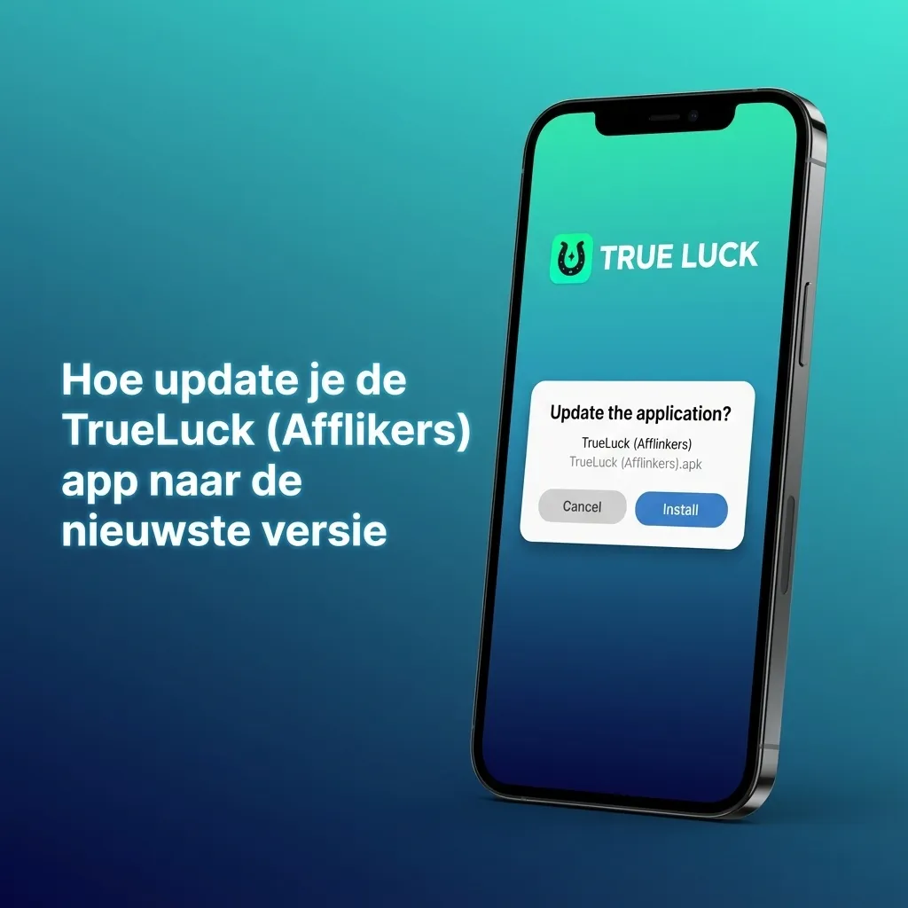 Illustratie van TrueLuck (Afflinkers) web-app met browsericoon en tekst over automatische updates zonder installatie