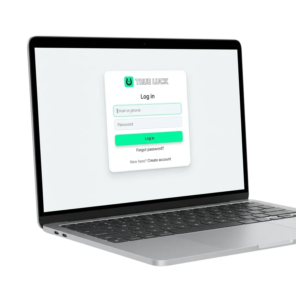 Οθόνη σύνδεσης TrueLuck (Afflinkers) στα ελληνικά σε υπολογιστή και κινητό, με πεδία email, κωδικού και κουμπί login