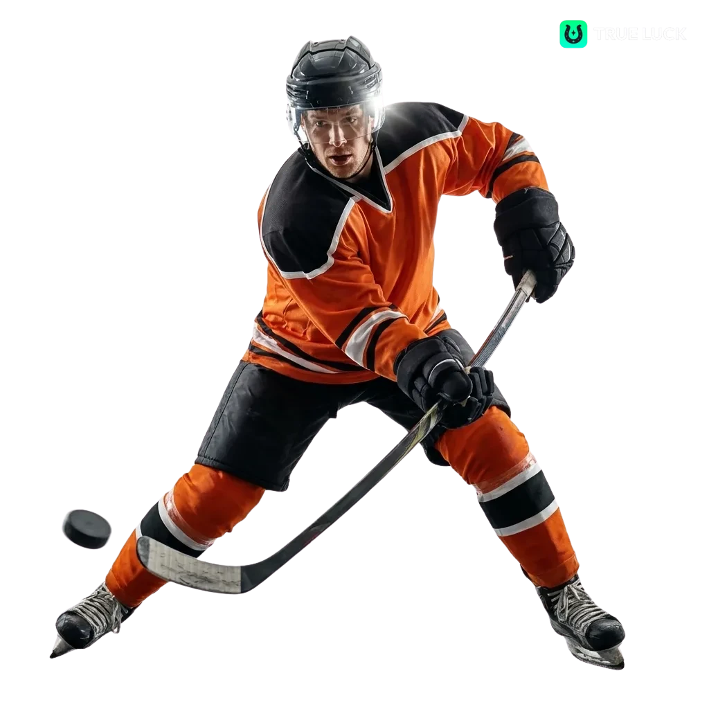 Schermafbeelding van TrueLuck ijshockey wedden met NHL, KHL, live quoteringen en welkomstbonus-informatie in het Nederlands