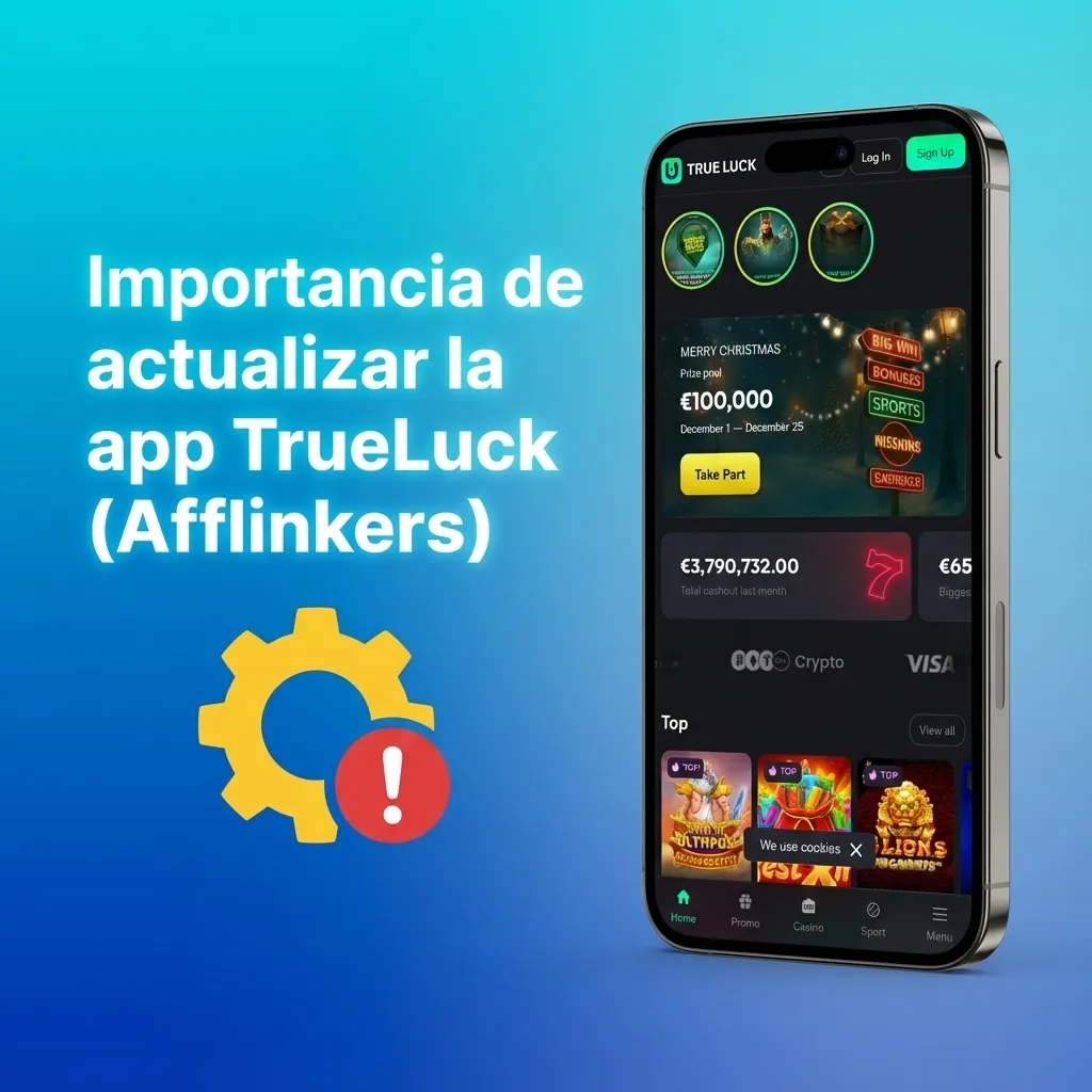 Ilustración de un móvil con la app TrueLuck actualizándose, resaltando seguridad, estabilidad y juego responsable.