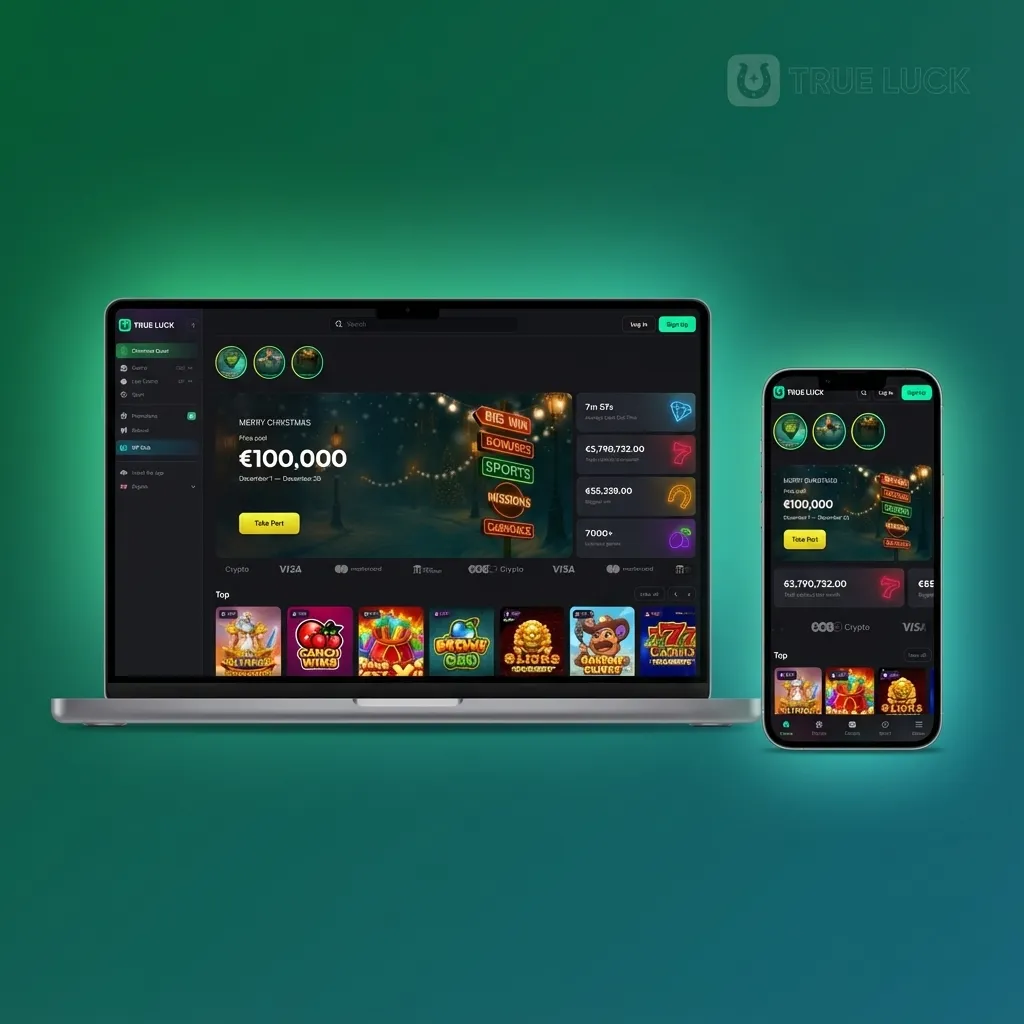 Nederlandstalige TrueLuck sportsbook- en casino-homepage met duidelijke navigatie en blokken voor wedstrijden, slots en bonussen