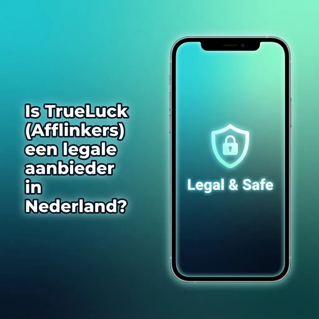 Illustratie van TrueLuck casino met EU-licentie, beveiligd account en icoontjes voor verantwoord en veilig online gokken