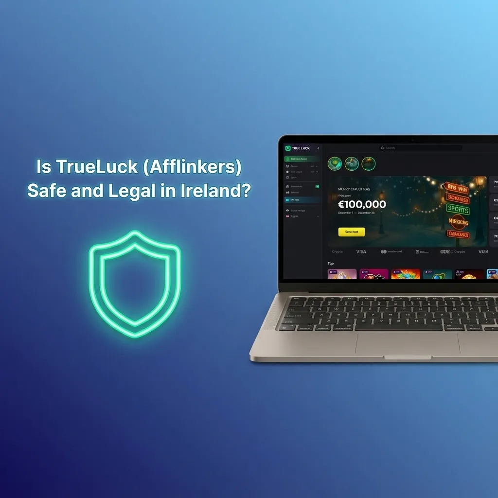 TrueLuck (Afflinkers) Ireland website screenshot highlighting licence, SSL security, privacy policy and responsible gaming tools
