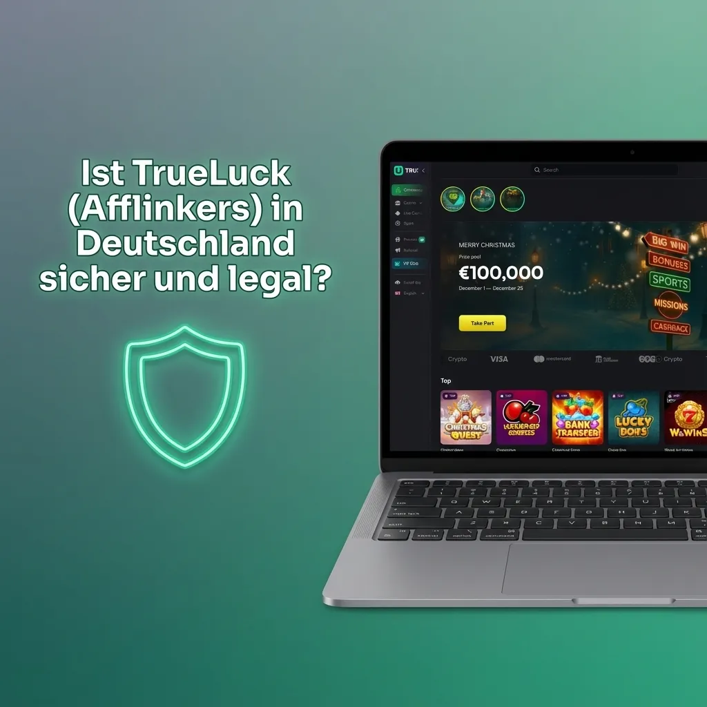 Infografik zu TrueLuck (Afflinkers): gültige Online-Glücksspiellizenz, Datenschutz, Maßnahmen zum verantwortungsvollen Spielen