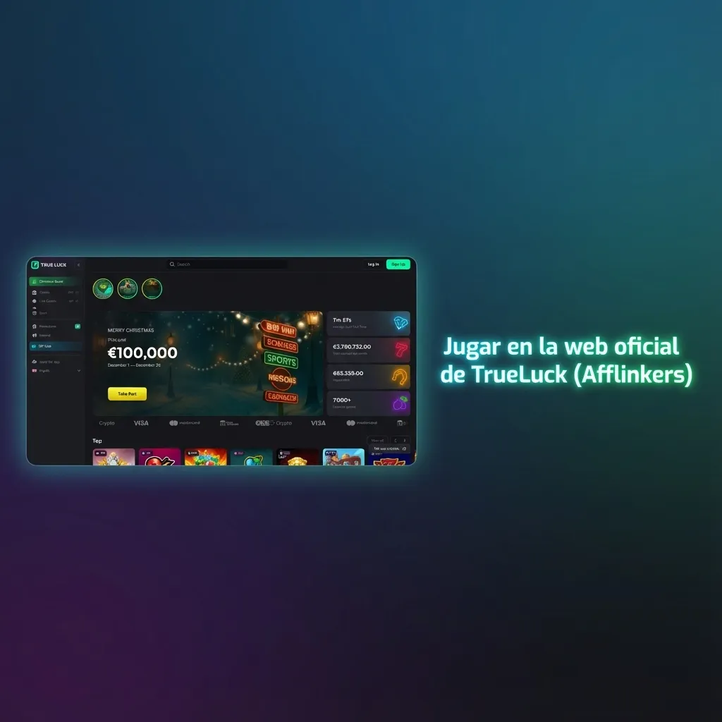 Interfaz web de TrueLuck casino mostrando ruleta, slots y apuestas deportivas en ordenador, móvil y tablet
