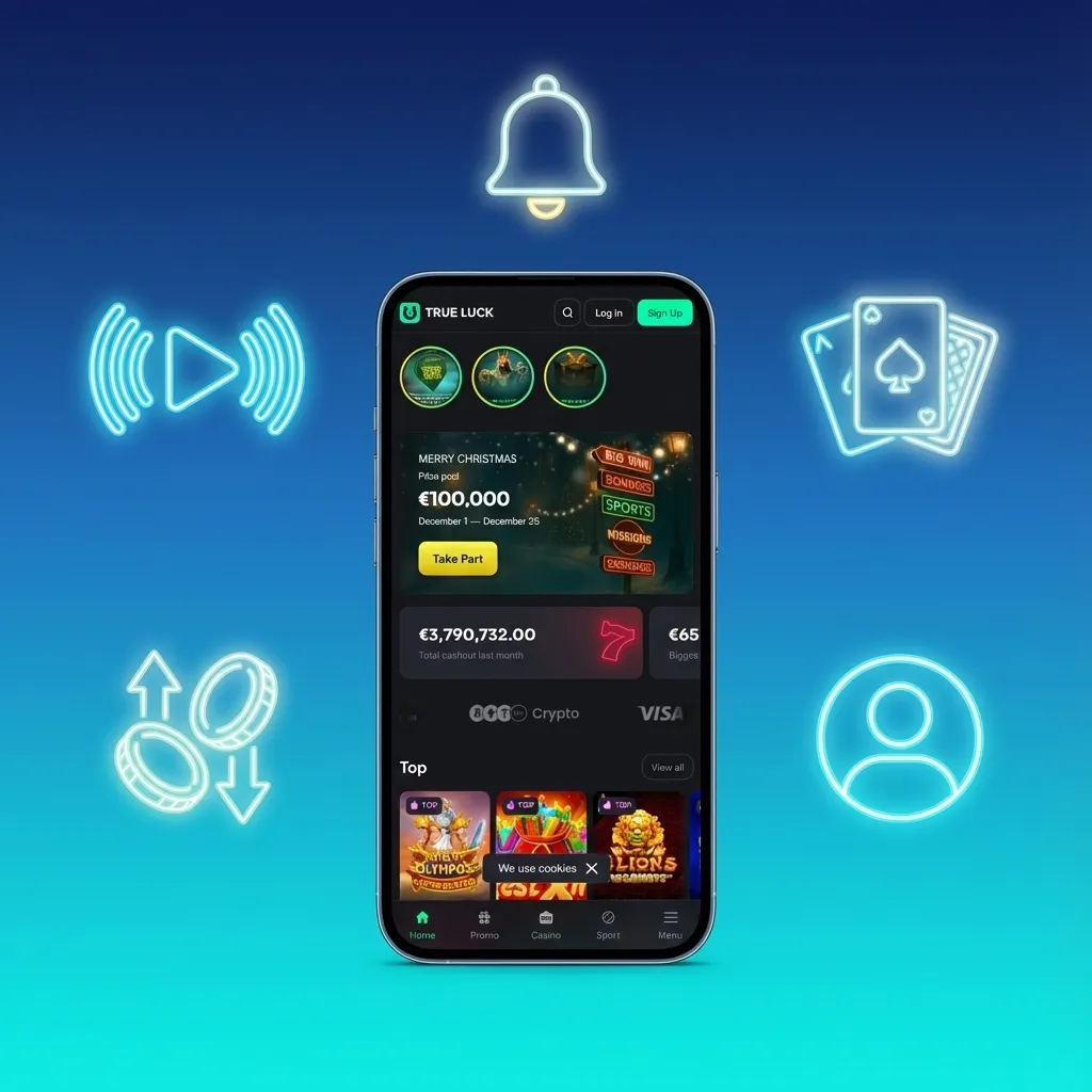 Screenshot of TrueLuck (Afflinkers) iOS app highlighting Irish-focused betting, casino games, euro payments, and 24/7 support