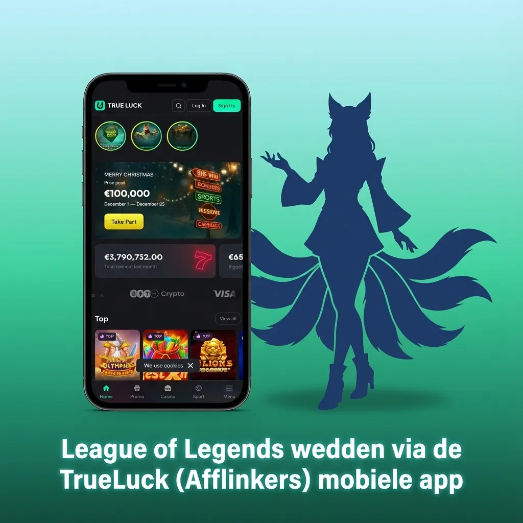 Smartphone met TrueLuck (Afflinkers) app, League of Legends odds, live stats en wedopties in beeld