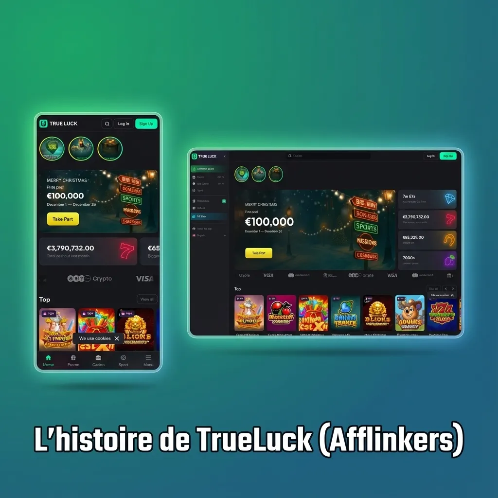 Illustration présentant l’histoire de TrueLuck (Afflinkers), casino en ligne fondé en 2020 par Marc Delattre, basé à Malte.