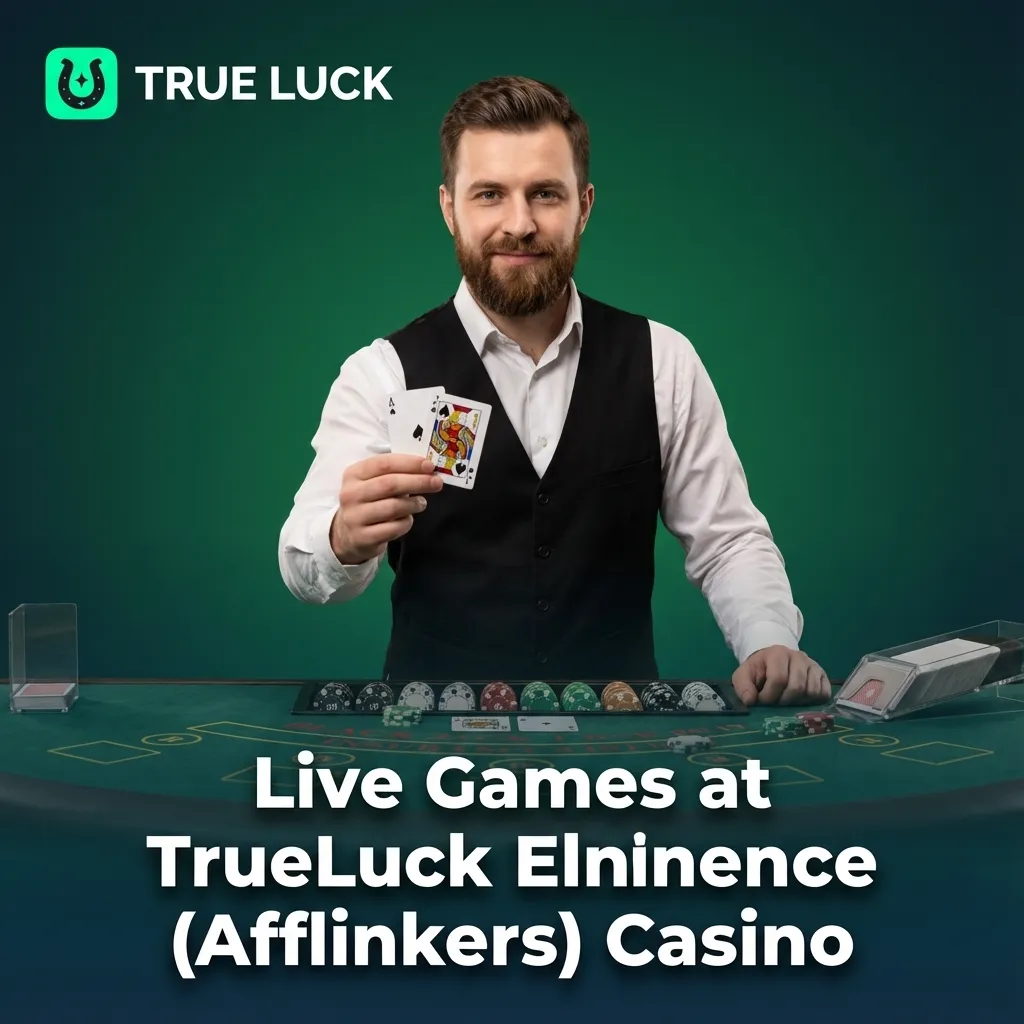 TrueLuck live casino lobby with roulette, blackjack, baccarat, poker and game show tables listed on a dark interface