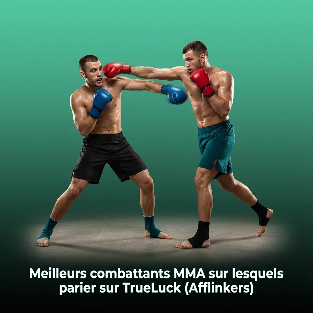 Illustration de paris MMA sur TrueLuck : silhouettes de combattants en cage avec cotes et interface de mise